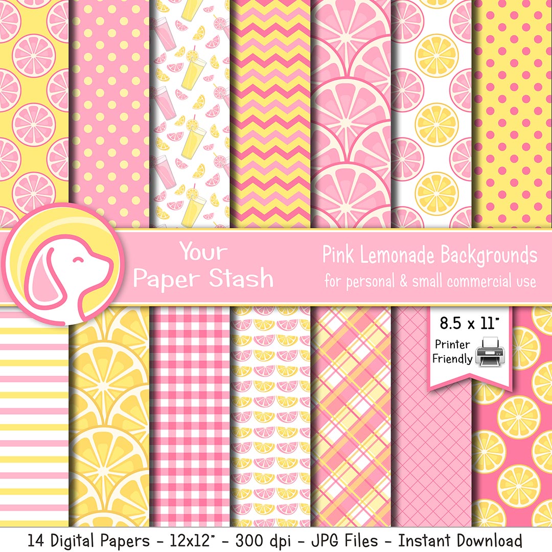 8.5x11 Printable Pink Lemonad Digital Scrapbooking Papers