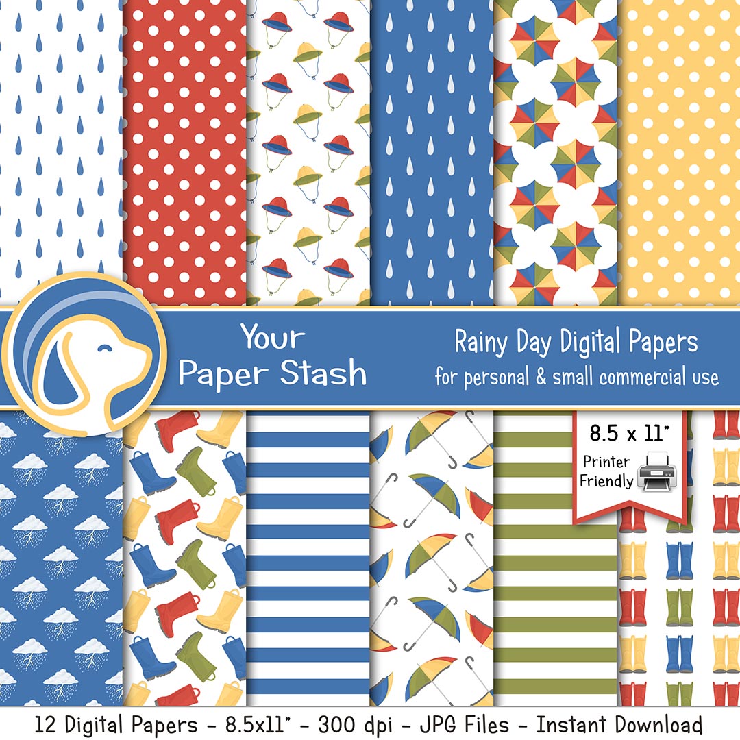 8.5x11" Spring Rainy Day Digital Paper Pack