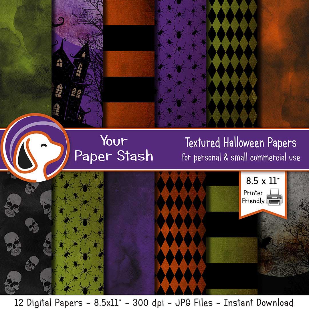printable halloween digital scrapbook papers backgrounds haunted house skull full moono spiders diamond digital background scrapbooking card making supplies