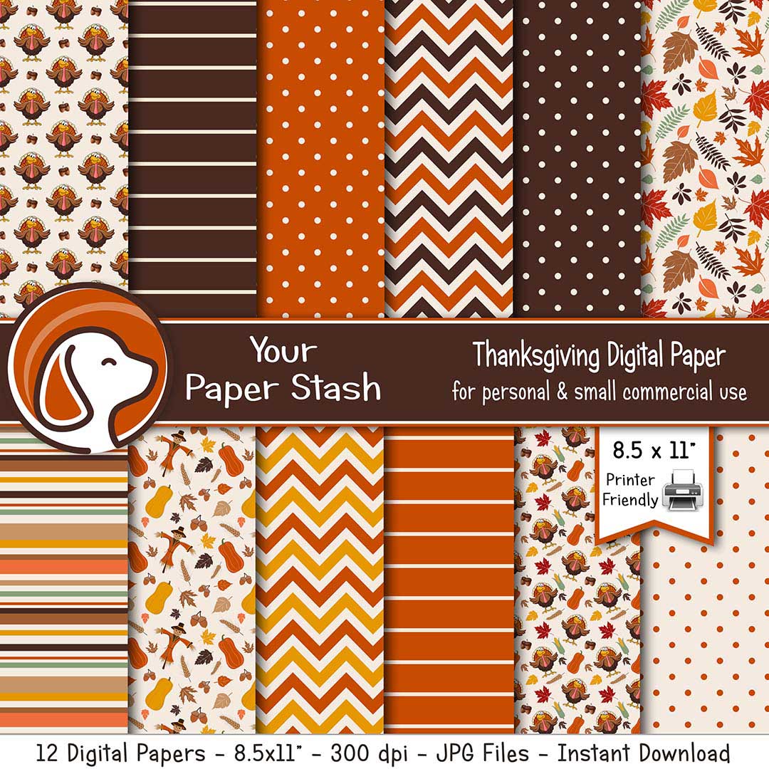 thanksgiving turkey digital paper backgrounds autumn leaf leaves scrapbook paper printable burnt orange brown harvest gold gobble gobble