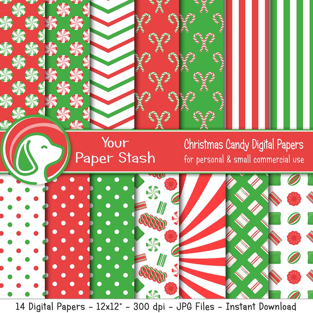 Old Fashion Christmas Candy Digital Scrapbook Papers