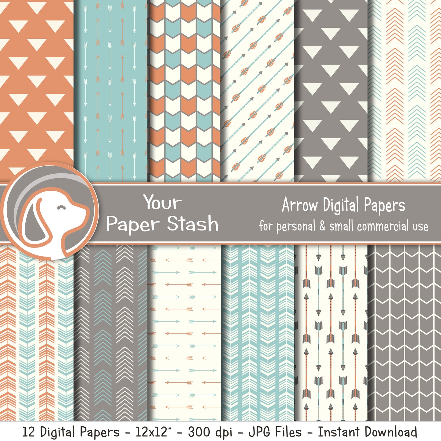 Tribal &  Arrow Digital Scrapbook Papers & Backgrounds, Neutral Arrow Digital Papers