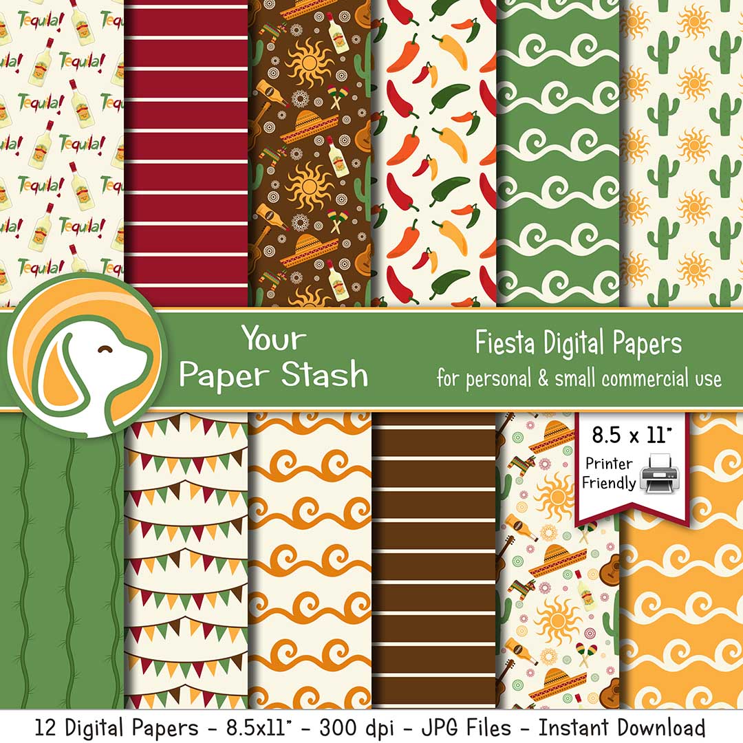 8.5x11 Mexican Fiesta Digital Scrapbook Papers for Cinco de Mayo & Pa –  Your Paper Stash