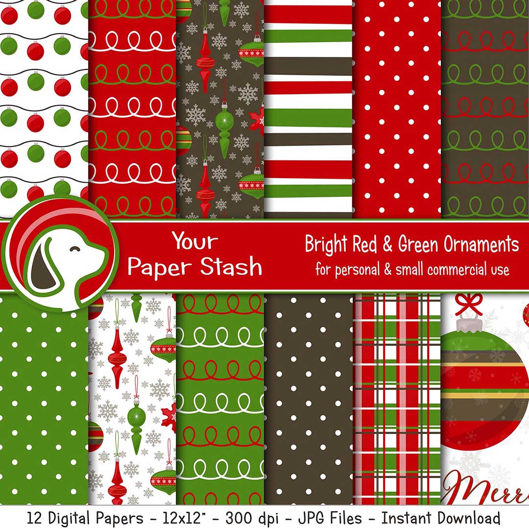 Traditional Red & Green Christmas Digital Scrapbook Paper – Your