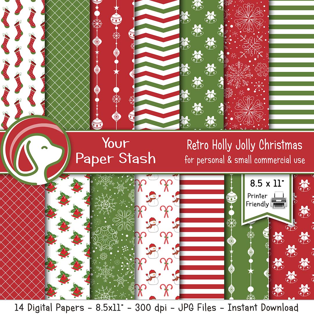 8.5x11" Christmas & Holiday Digital Scrapbooking Papers & Backgrounds