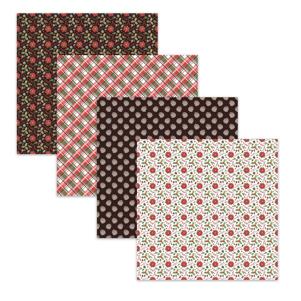 Christmas Poinsettia Digital Scrapbook Papers & Backgrounds