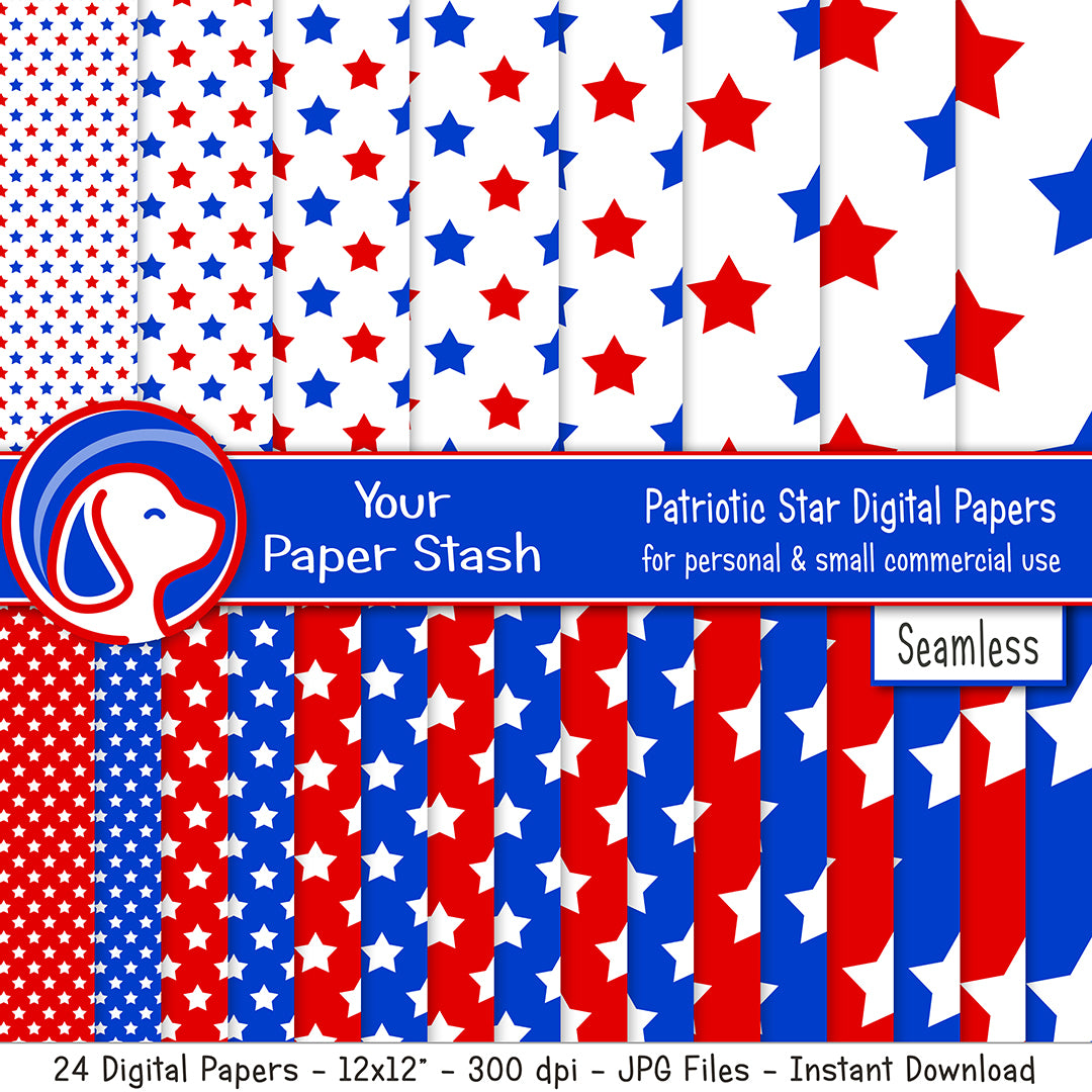 Red White Blue Patriotic Star Digital Paper Backgrounds – Your