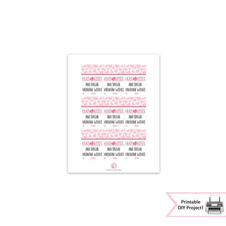 Pink Valentine's Day Hugs and Kisses Printable Tags