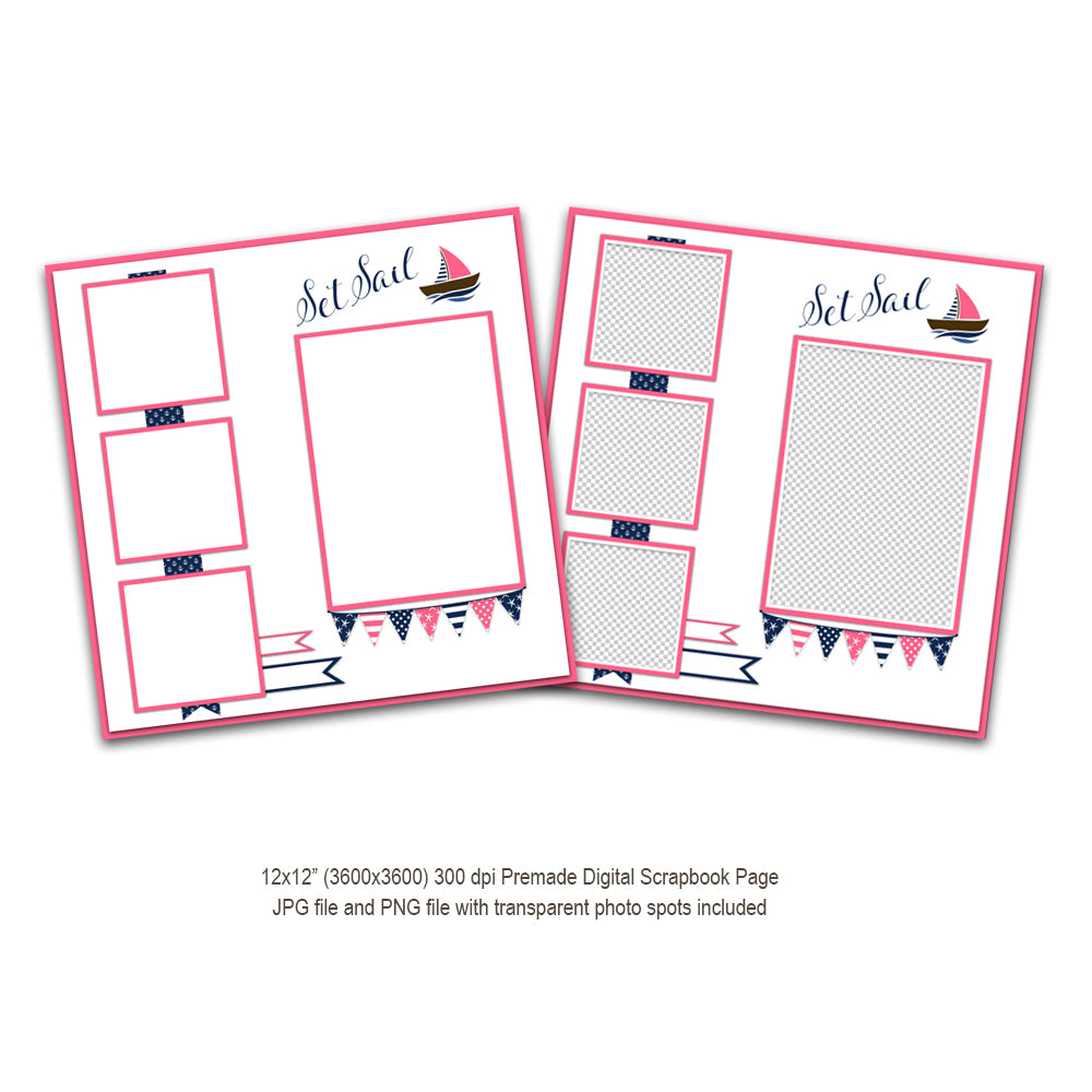Nautical Premade Digital Scrapbook Page, Nautical Family Vacation Quick Page, Baby Girl Birthday Scrapbook Page, Instant Download