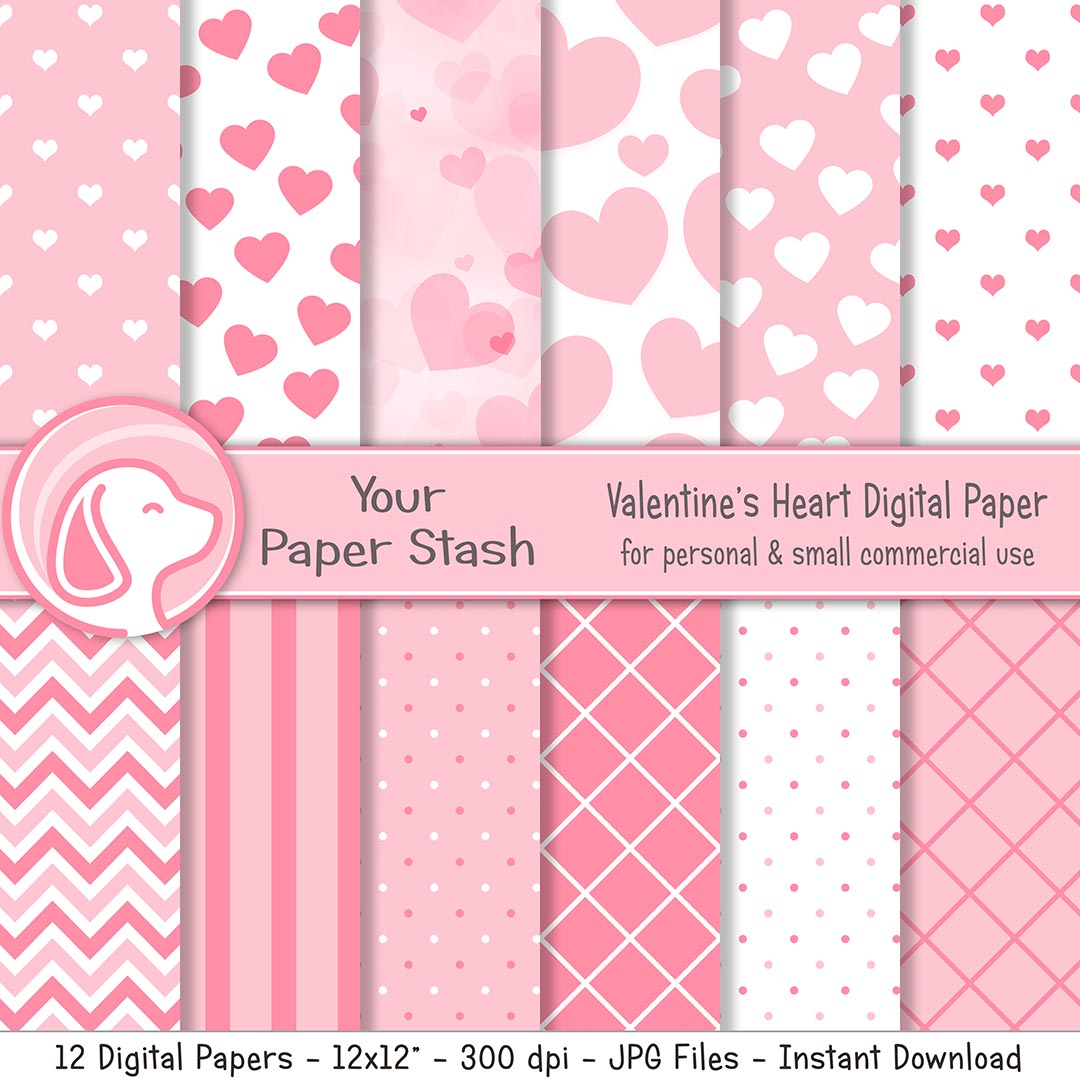 Pink Heart Valentine's Day Digital Scrapbook Paper