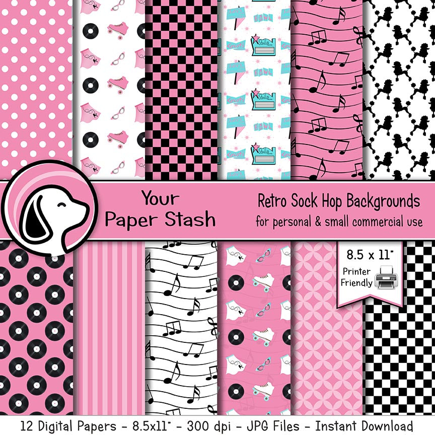 50s retro sock hop digital scrapbook paper