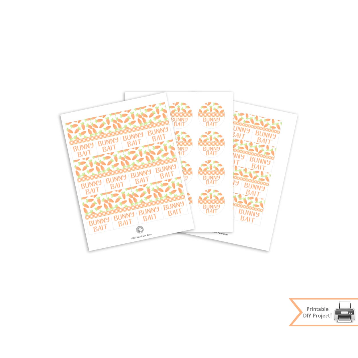 Printable PDF preview of Easter Bunny Bait Tags. Instant download, high-quality 300 DPI files for easy printing at home or a print shop.