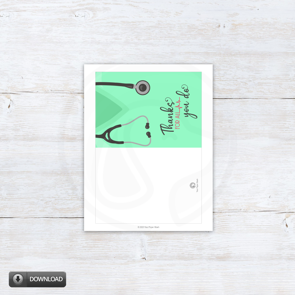 Green Scrub Nurse Printable Thank You Card