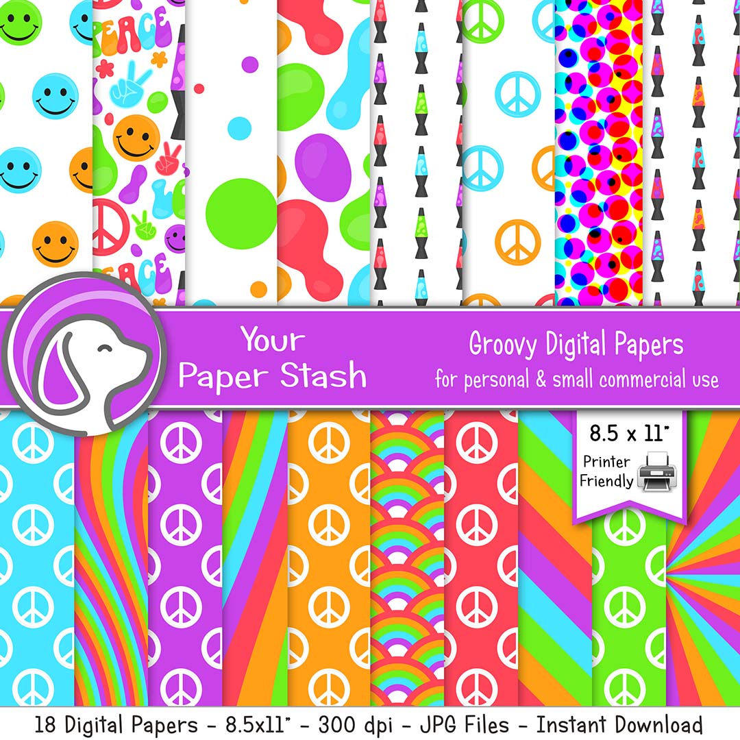 Printable Groovy 60s Retro Digital Scrapbook Paper