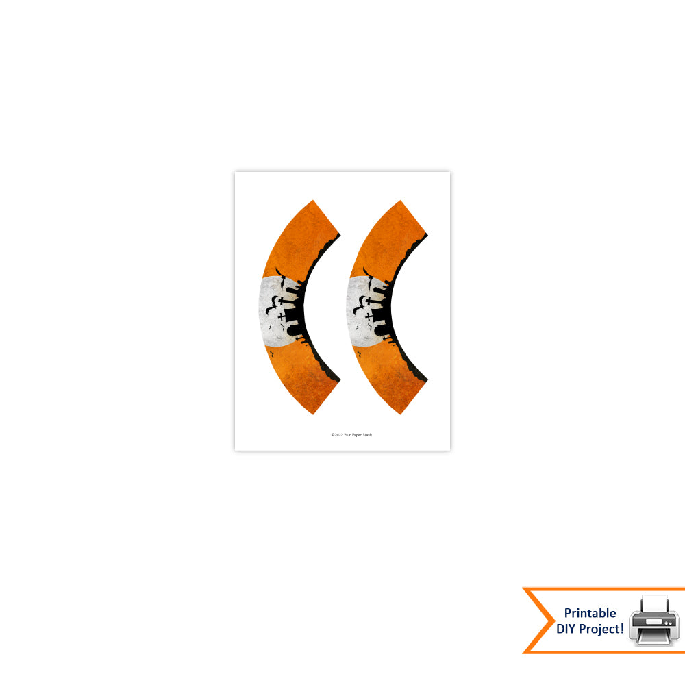 Spooky Halloween Cupcake Wrappers with Cemetery Background, Printable Halloween Party Favors