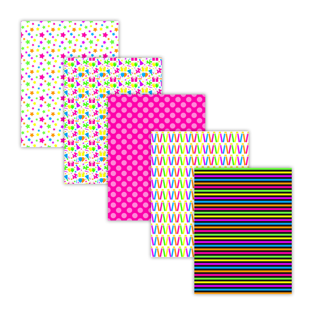 Printable Neon Birthday Digital Paper Backgrounds