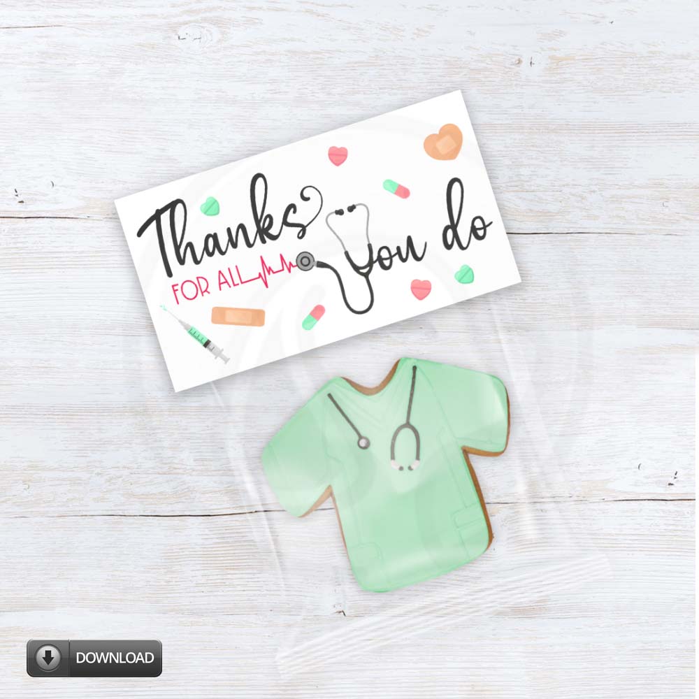 school nurse thank you printable, doctor physician cookie bag topper