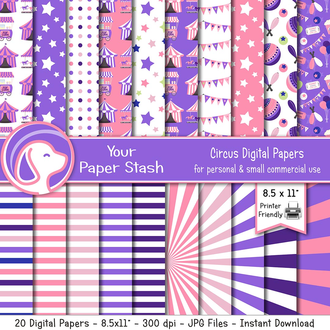 printable circus carnival digital scrapbook paper backgrounds