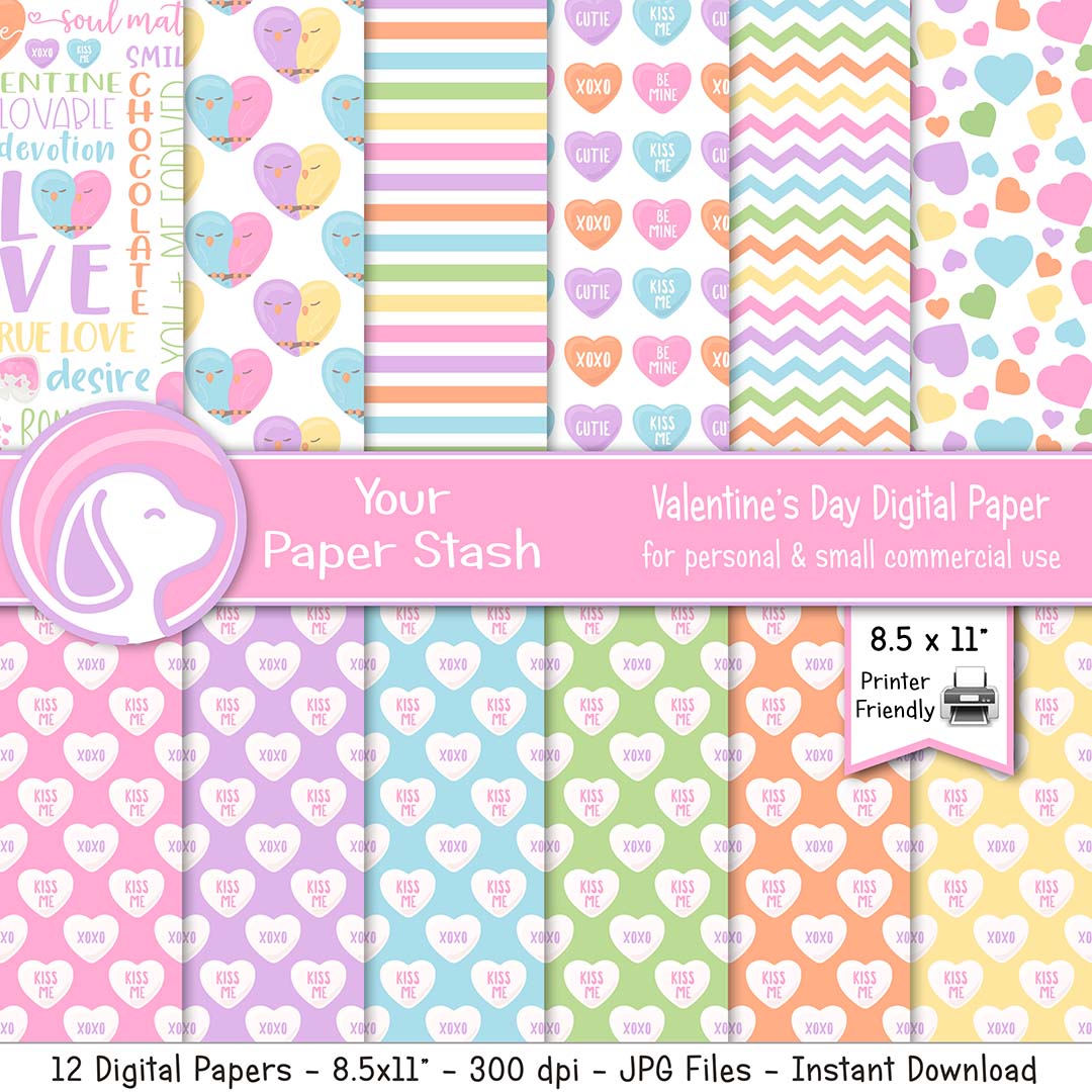 printable valentines day paper, valentine craft supplies, conversation heart backgrounds, lovebird clipart