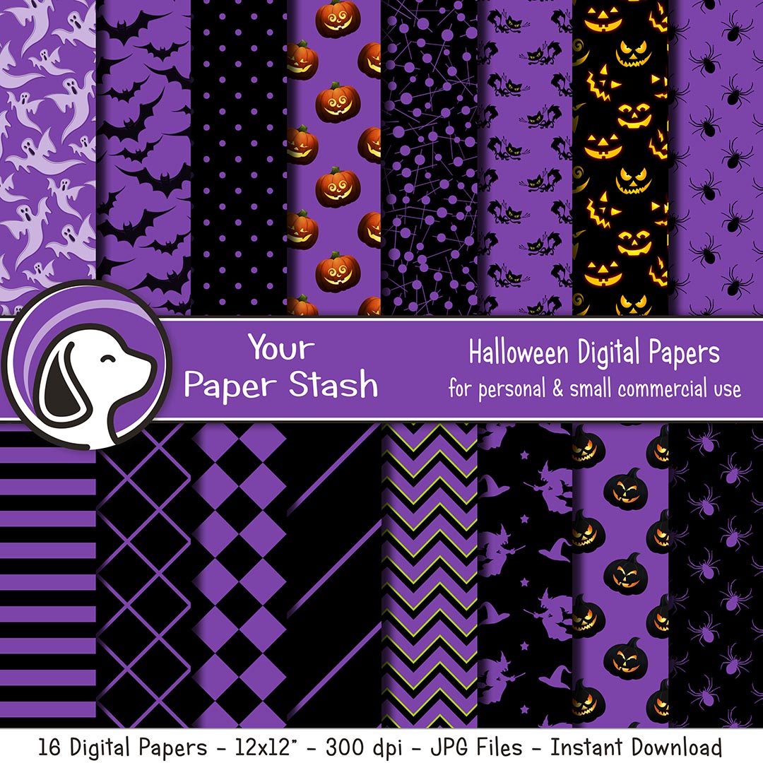 Purple and Black Halloween Digital Scrapbook Papers