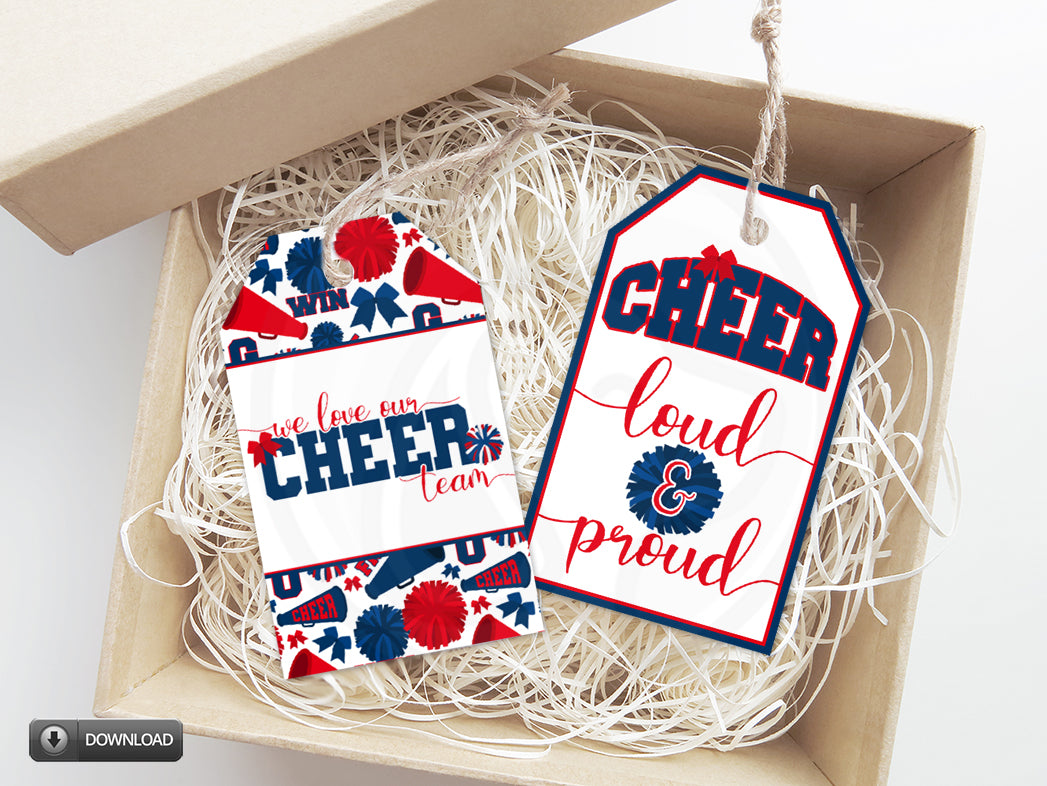 Printable Red and Blue Cheer Team Gift Tags