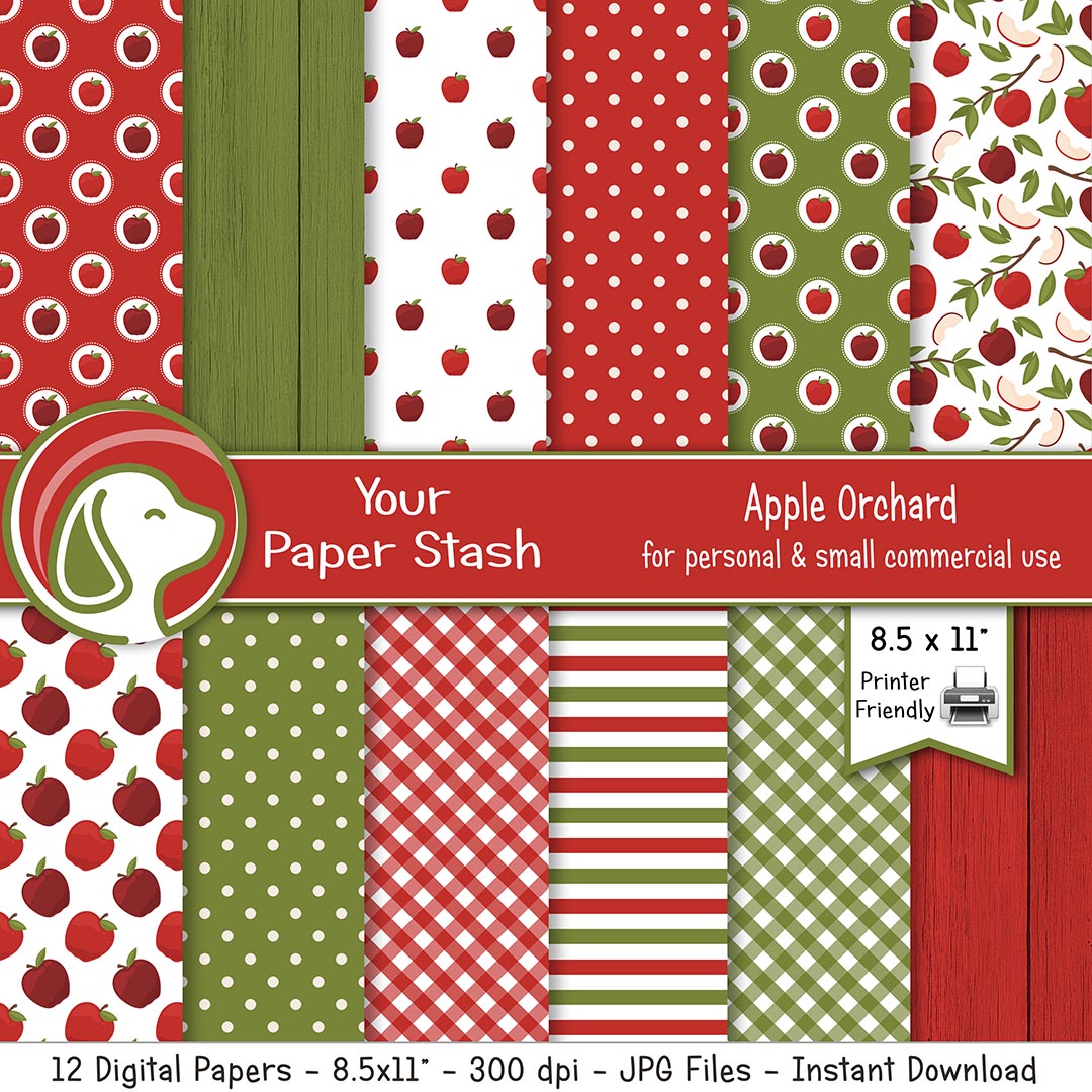 printable apple digital scrapbook paper,apple patterns and designs