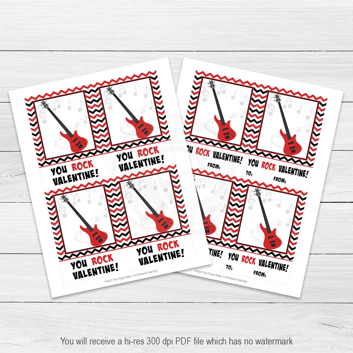 valentine you rock printable bag toppers cookie cards kids valentine craft projects classroom ideas teachers red electric guitar 80s