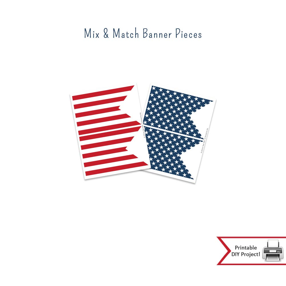 Stars and Stripes Printable Banner for 4th of July, Memorial Day, and Veterans Day, Red White and Blue Printable Banner and Bunting