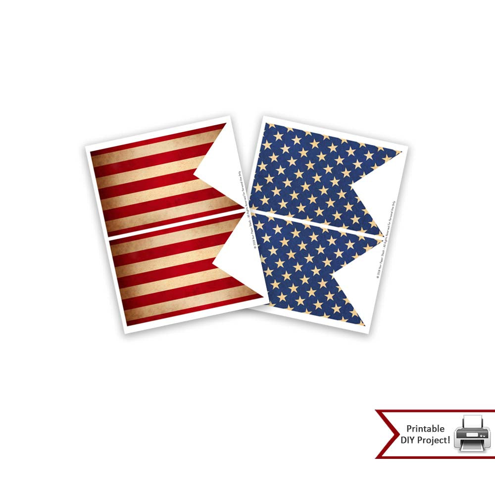 Rustic 4th of July Stars & Stripes Printable Banner, Vintage Style Patriotic Banner for Memorial Day, Veteran's Day, and 4th of July