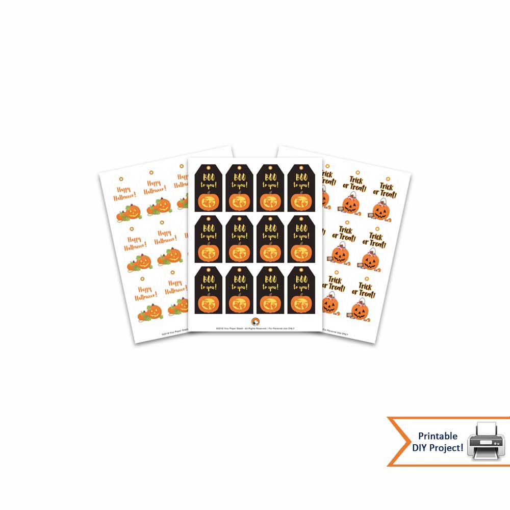 Printable Halloween Pumpkin Gift Tags / Boo Gift Bag Toppers