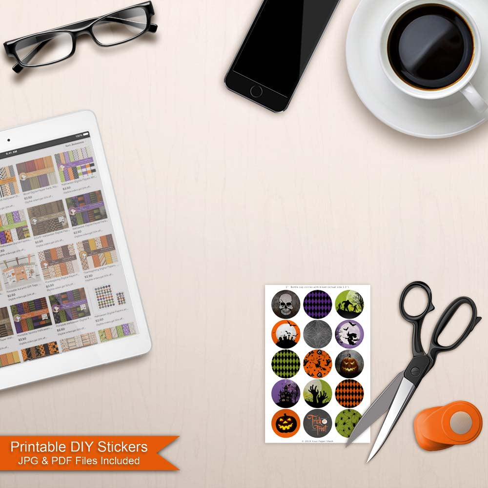 Halloween Bottle Cap Images for Buttons and Stickers