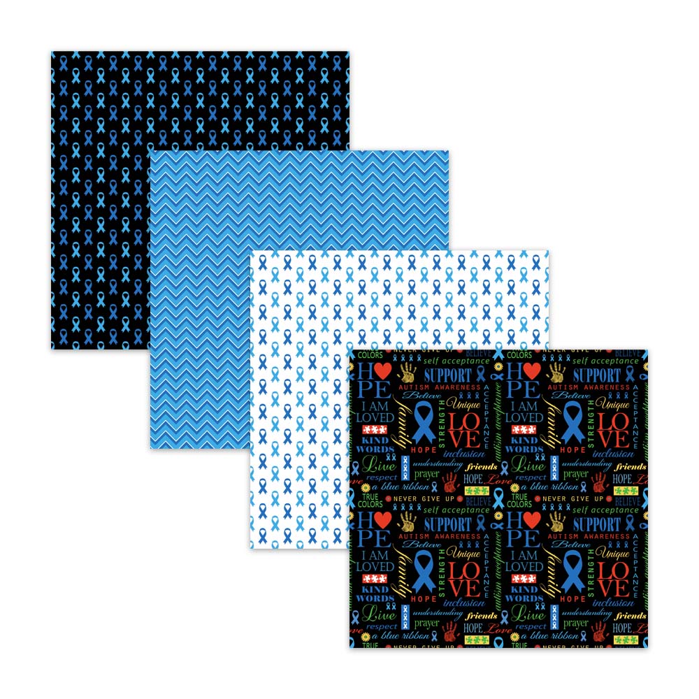Autism Awareness Blue Ribbon Digital Scrapbook Papers and Backgrounds