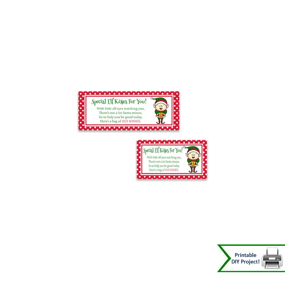 christmas elf kisses printable bag toppers instant download