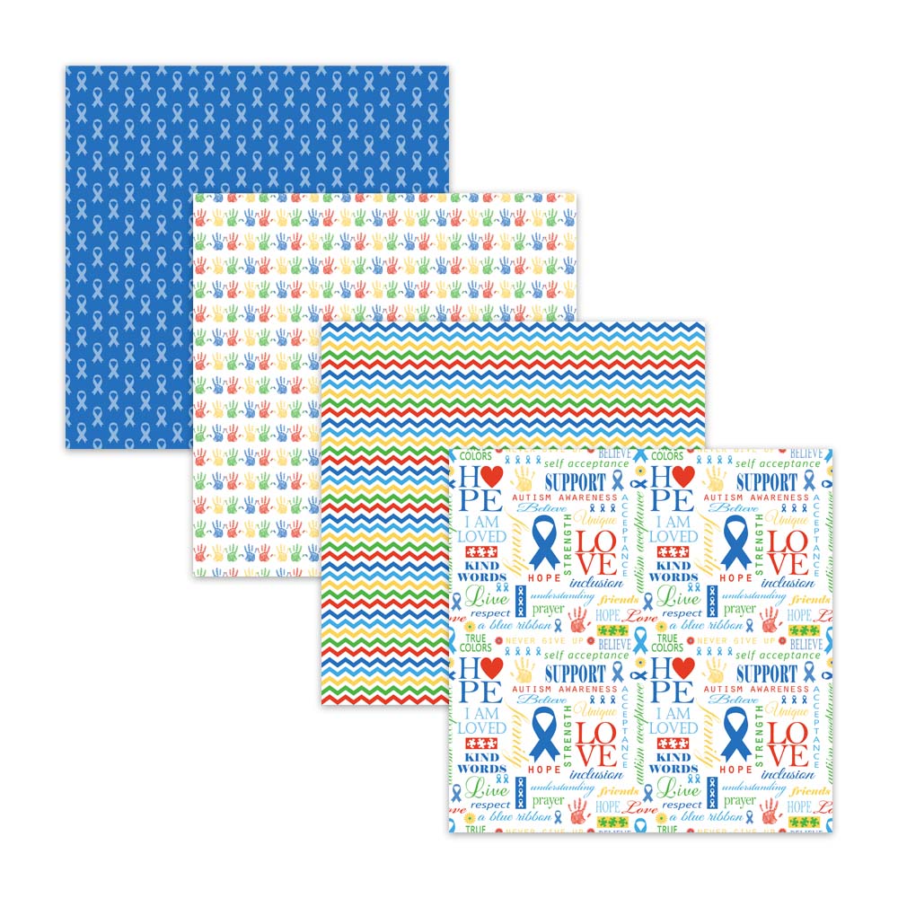Autism Awareness Blue Ribbon Digital Scrapbook Papers and Backgrounds