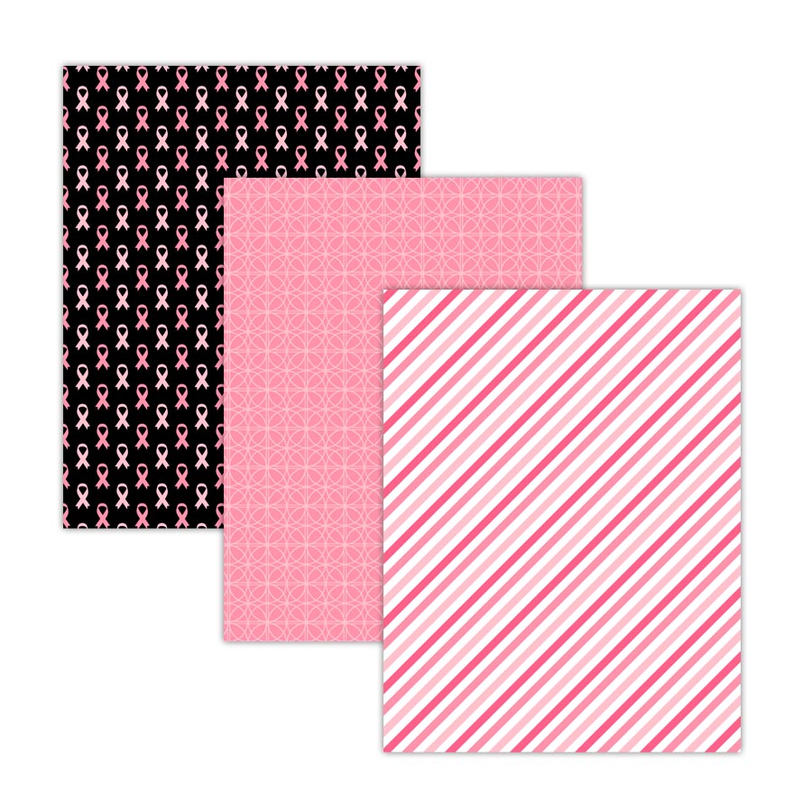Breast cancer awareness themed digital paper backgrounds with pink ribbons and support patterns