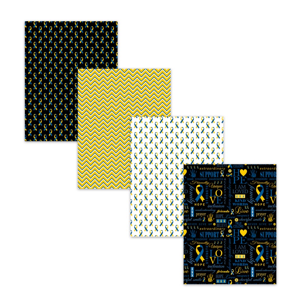 8.5x11 Down Syndrome Awareness Blue Yellow Ribbon Digital Paper Pack