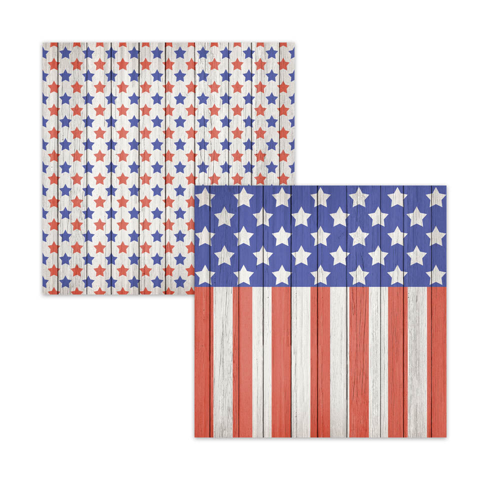 Patriotic red white and blue wood digital paper backgrounds with stars and chevron patterns