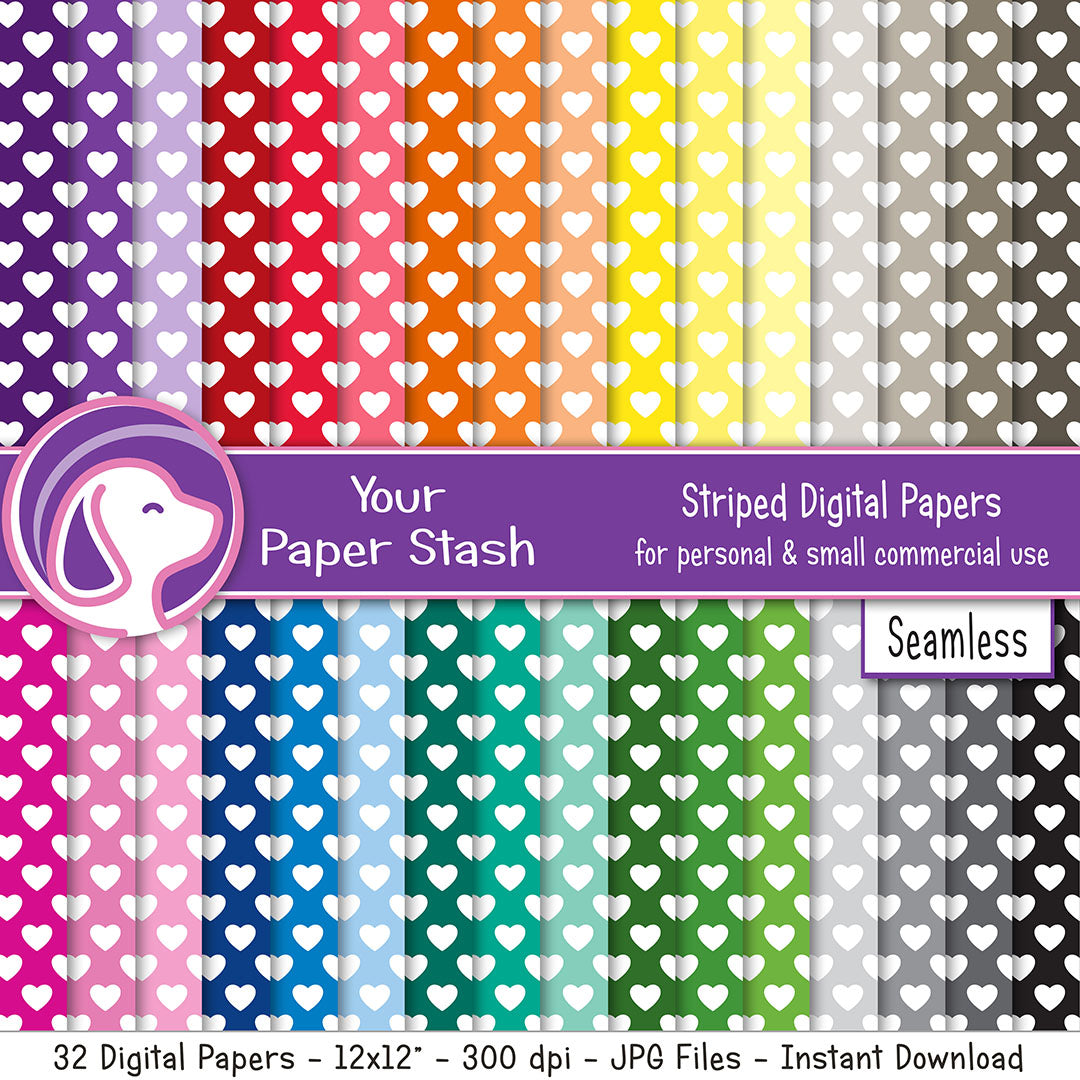 seamless rainbow heart digital scrapbook papers, heart pattern backgrounds tile seamless