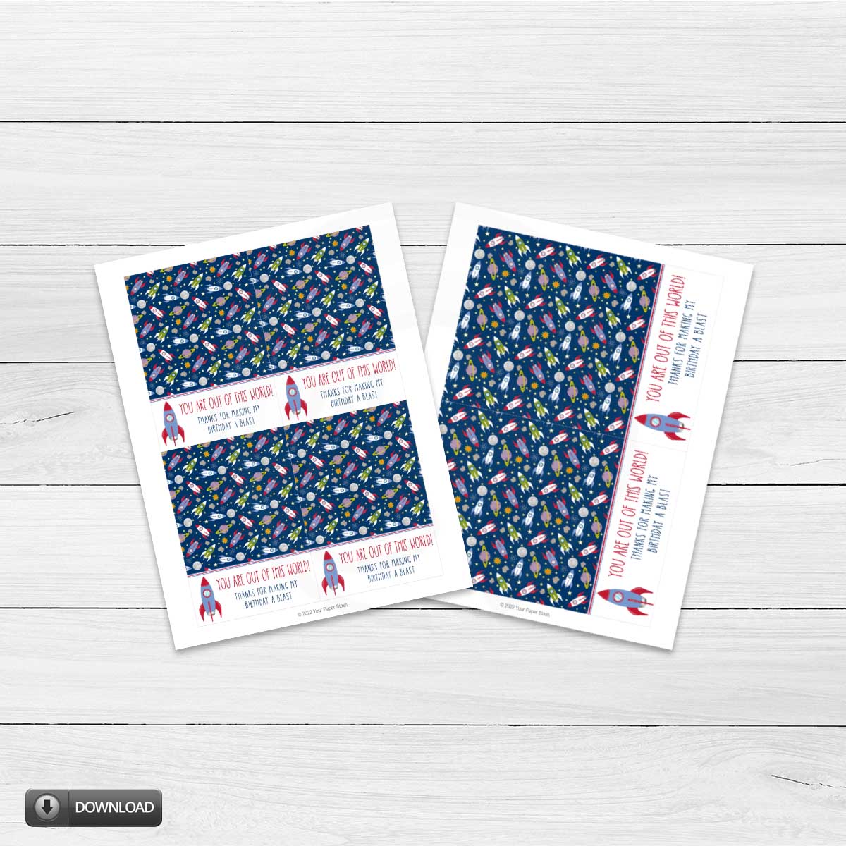 space birthday party printable card, out of this world cookie card tag topper