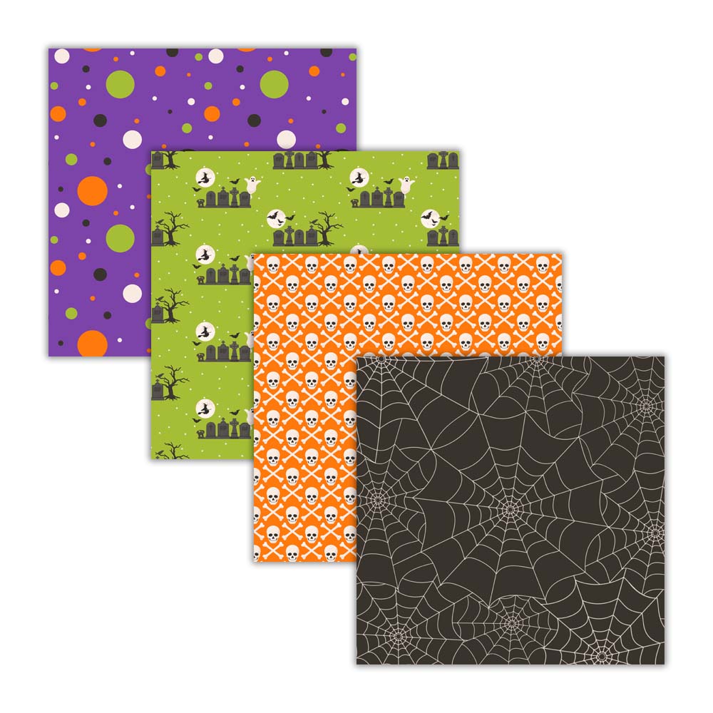 spooky scary halloween digital papers patterns skull crossbones spider web polka dot orange green purple black