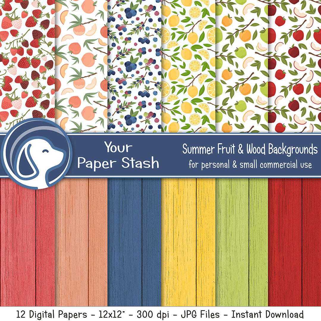 fruit digital paper background patterns, wood texture backgrounds