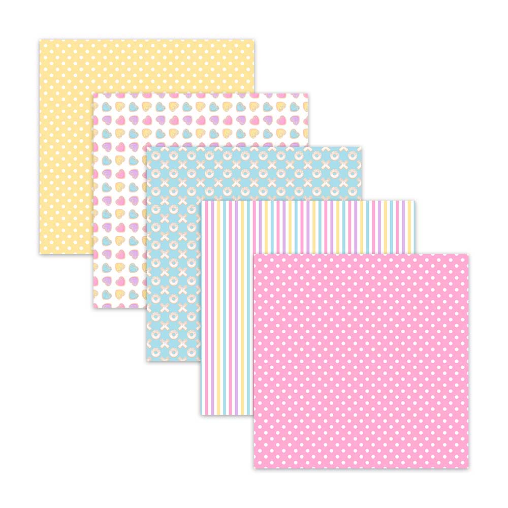 valentines day conversation heart pink blue purple yellow polka dot digital scrapbook paper sugar cookies craft supplies scrapbooking