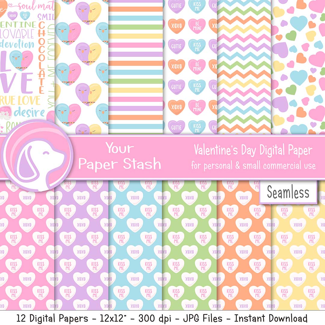 valentines-day-conversation-heart-stripe-chevron-lovebird-kiss-me-digital-scrapbook-paper-craft supplies-download