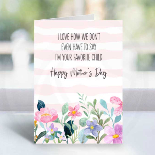 funny mother's day cards printable instant download, favorite child mother's day card