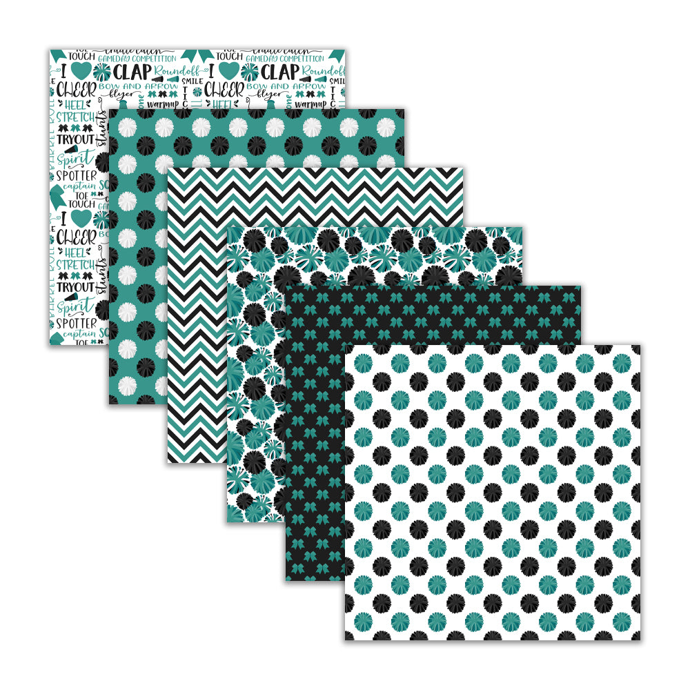 Chevron cheerleading digital background in teal and white. Cheerleading word art, cheer team scrapbook