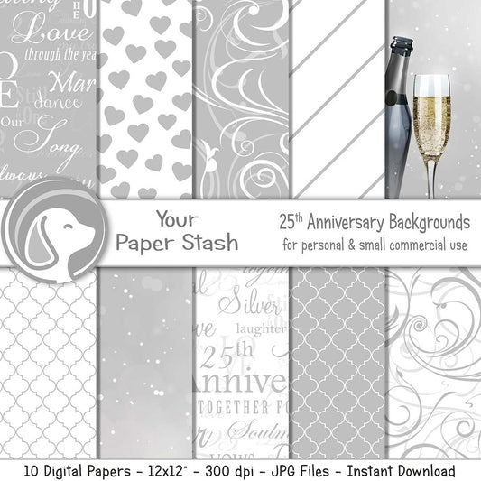 25th silver anniversary digital scrapbook paper patterns artwork background design