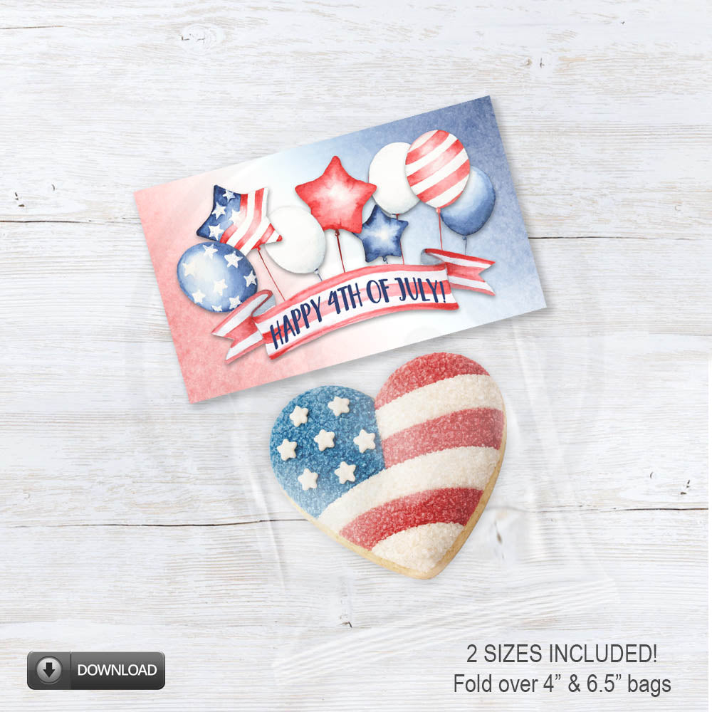 patriotic candy bag toppers printable for independence day with stars stripes balloons and festive design