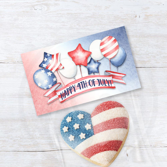 4th of july printable treat bag toppers with red white and blue balloons and happy fourth banner design