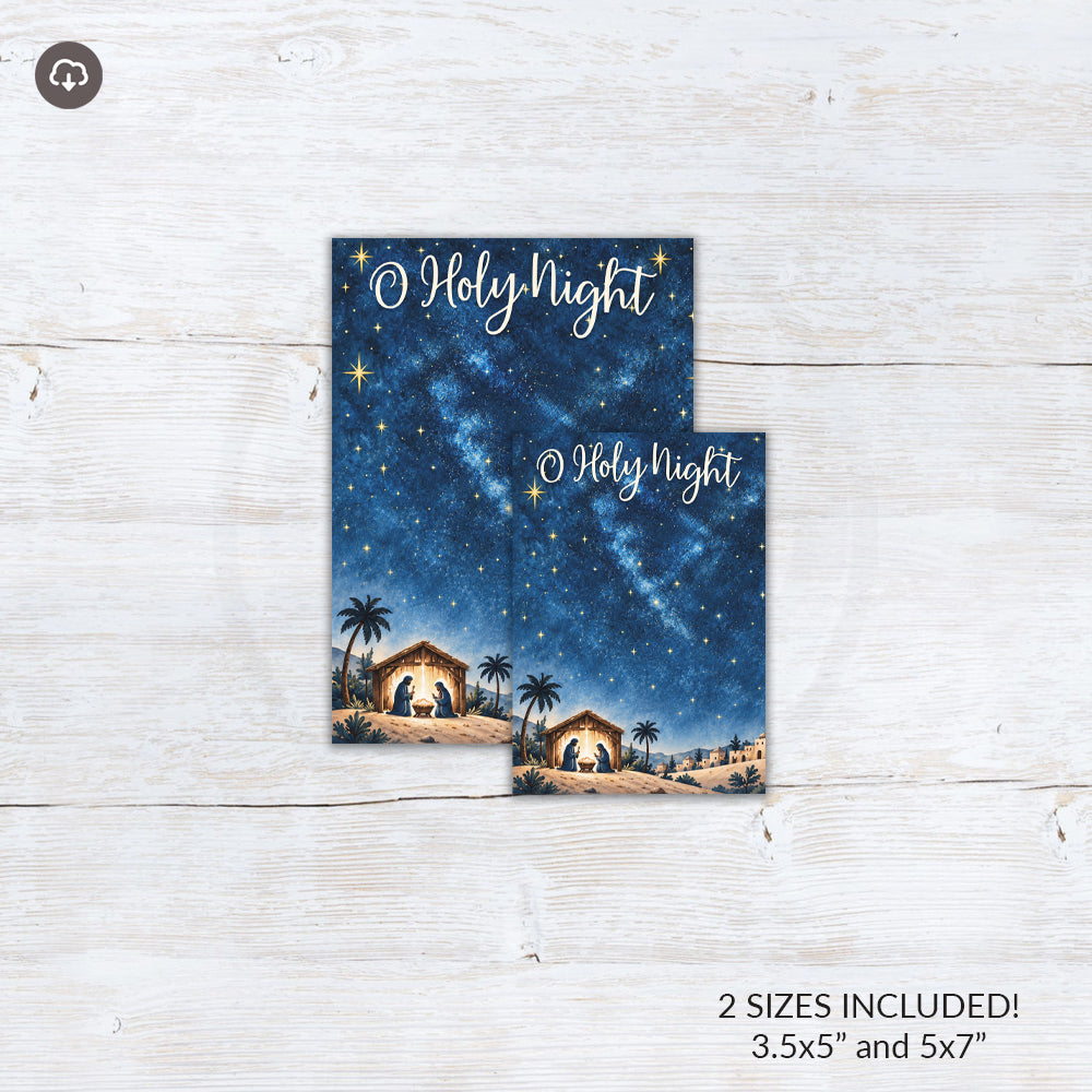 O Holy Night nativity cookie card backers in two printable sizes