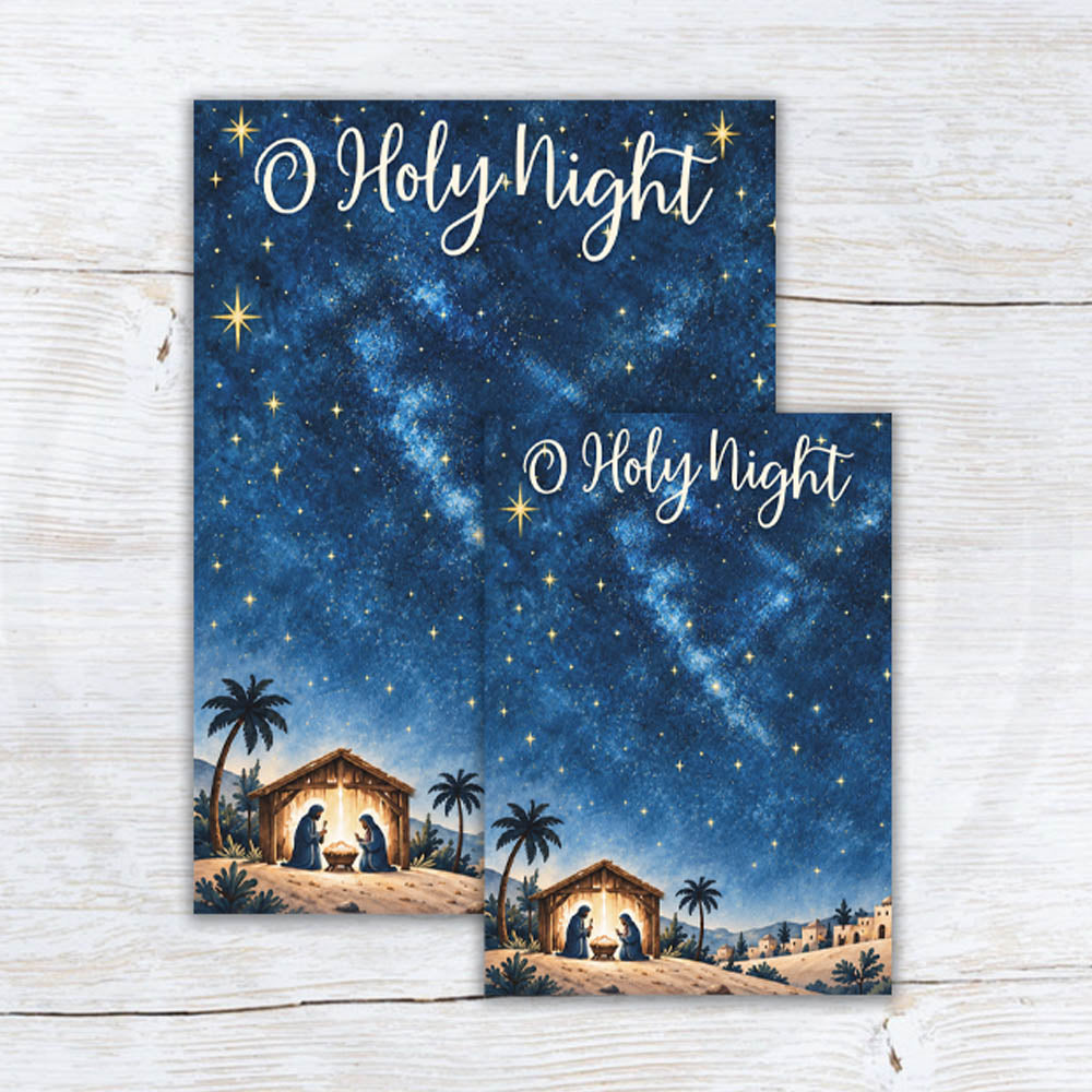 O Holy Night nativity cookie card backers in two printable sizes